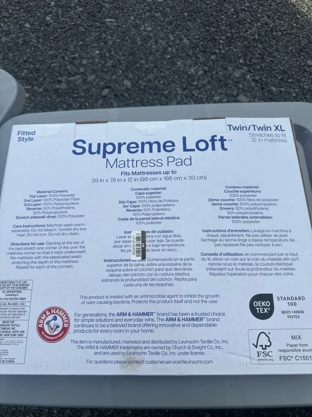 ARM & HAMMER SUPREME LOFT MATTRESS PAD:  NEW IN BOX: SIZE TWIN/TWIN XL
